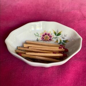 Limoges Floral Porcelain Trinket Dish Match Holder with Striker